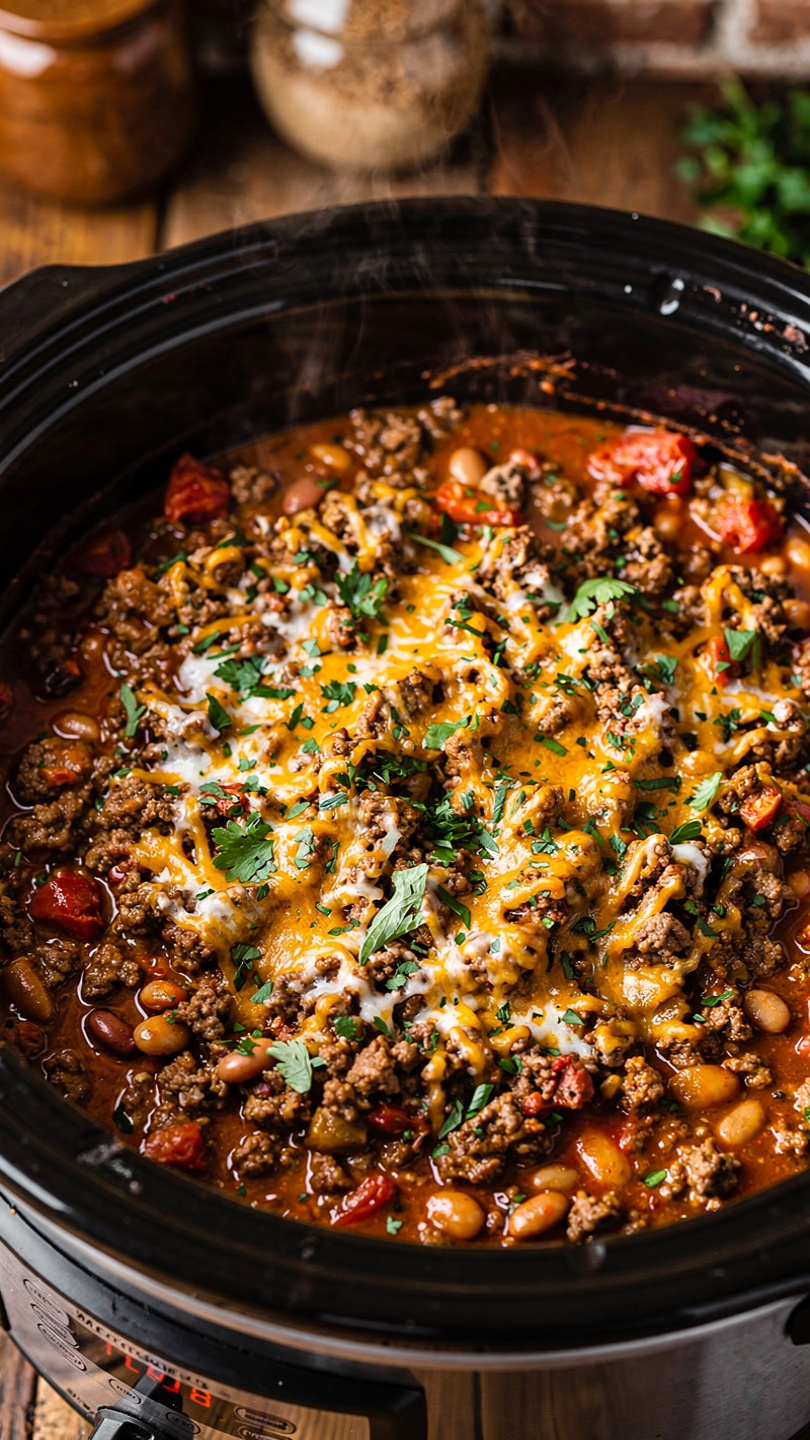 Crockpot Cowboy Casserole with Ground Beef and Potatoes