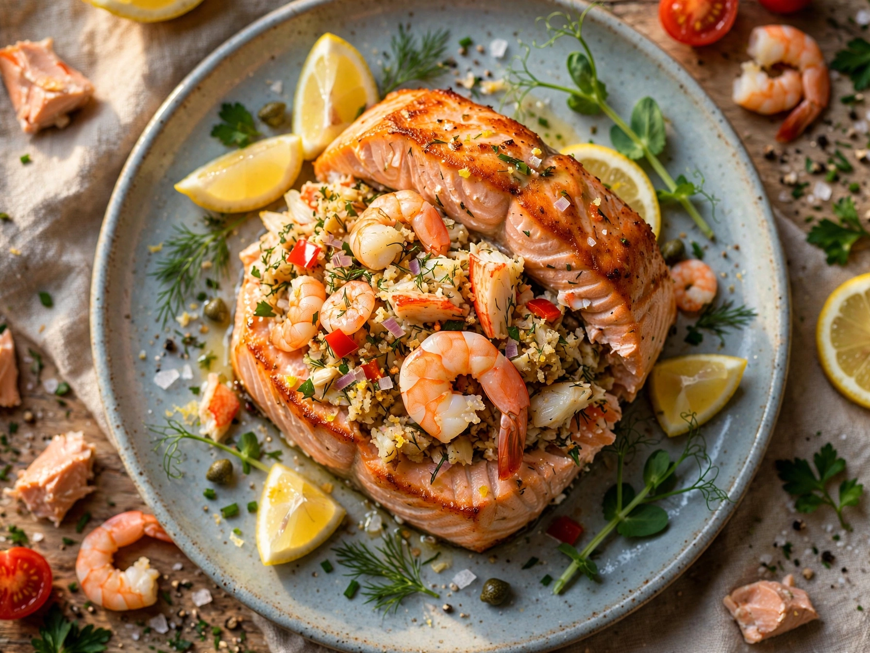 Crab and Shrimp Stuffed Salmon