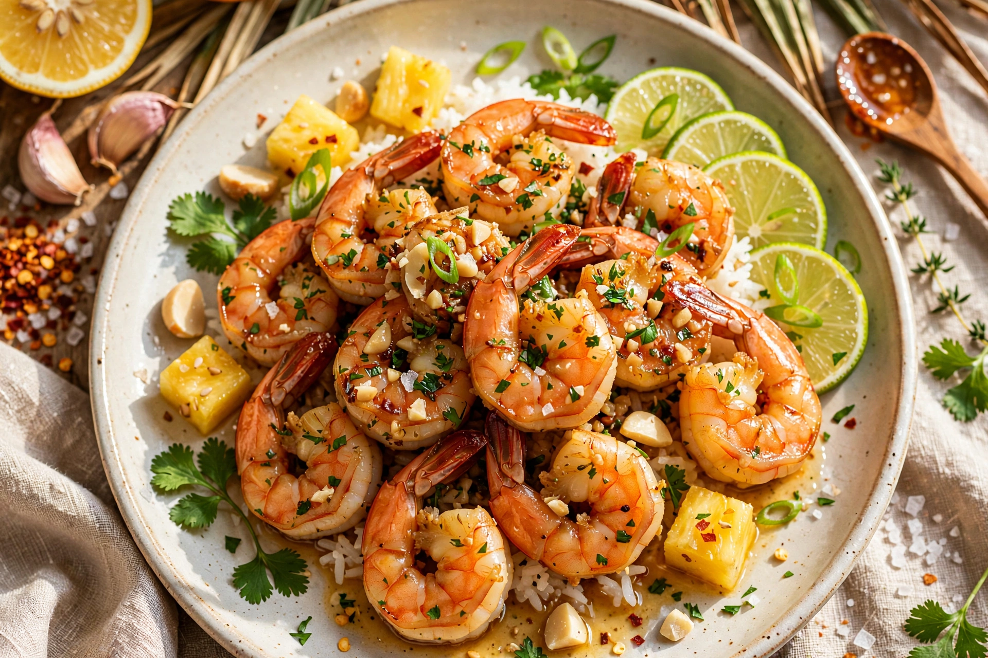 Hawaiian Garlic Shrimp with Rice