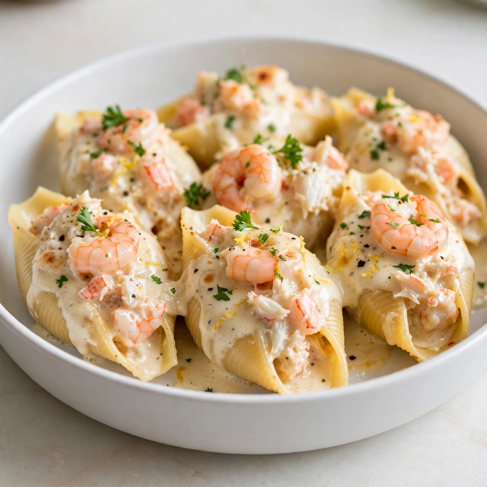 Shrimp and Crab Stuffed Shells with Alfredo Sauce